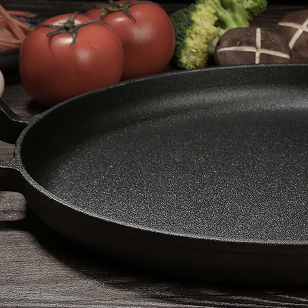 SOGA 2X 31cm Cast Iron Frying Pan Skillet Steak Sizzle Fry Platter With Wooden Handle No Lid