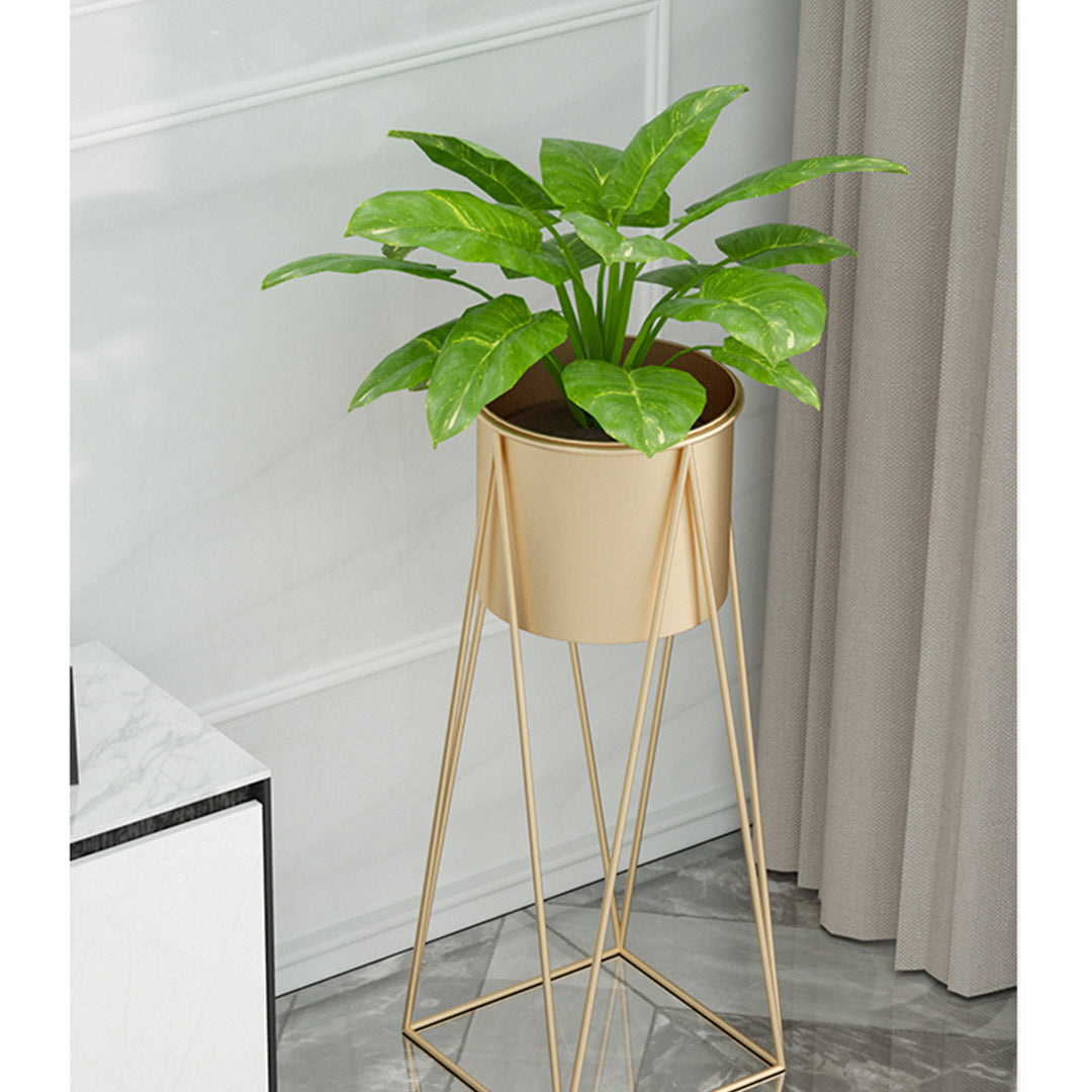 SOGA 70cm Gold Metal Plant Stand with Gold Flower Pot Holder Corner Shelving Rack Indoor Display
