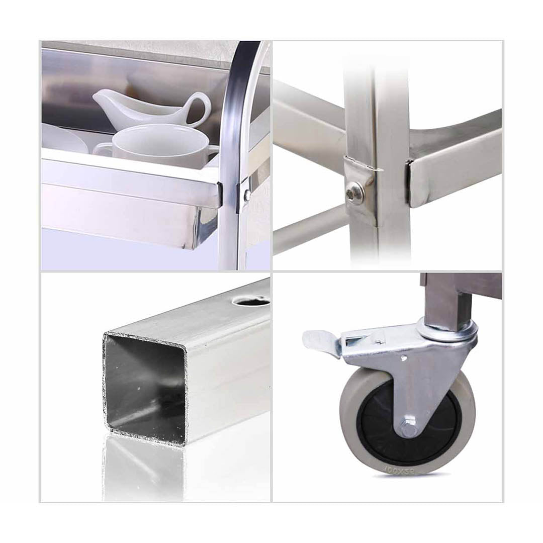 SOGA 2X 2 Tier 75鑴40鑴83cm Stainless Steel Kitchen Trolley Bowl Collect Service Food Cart Small