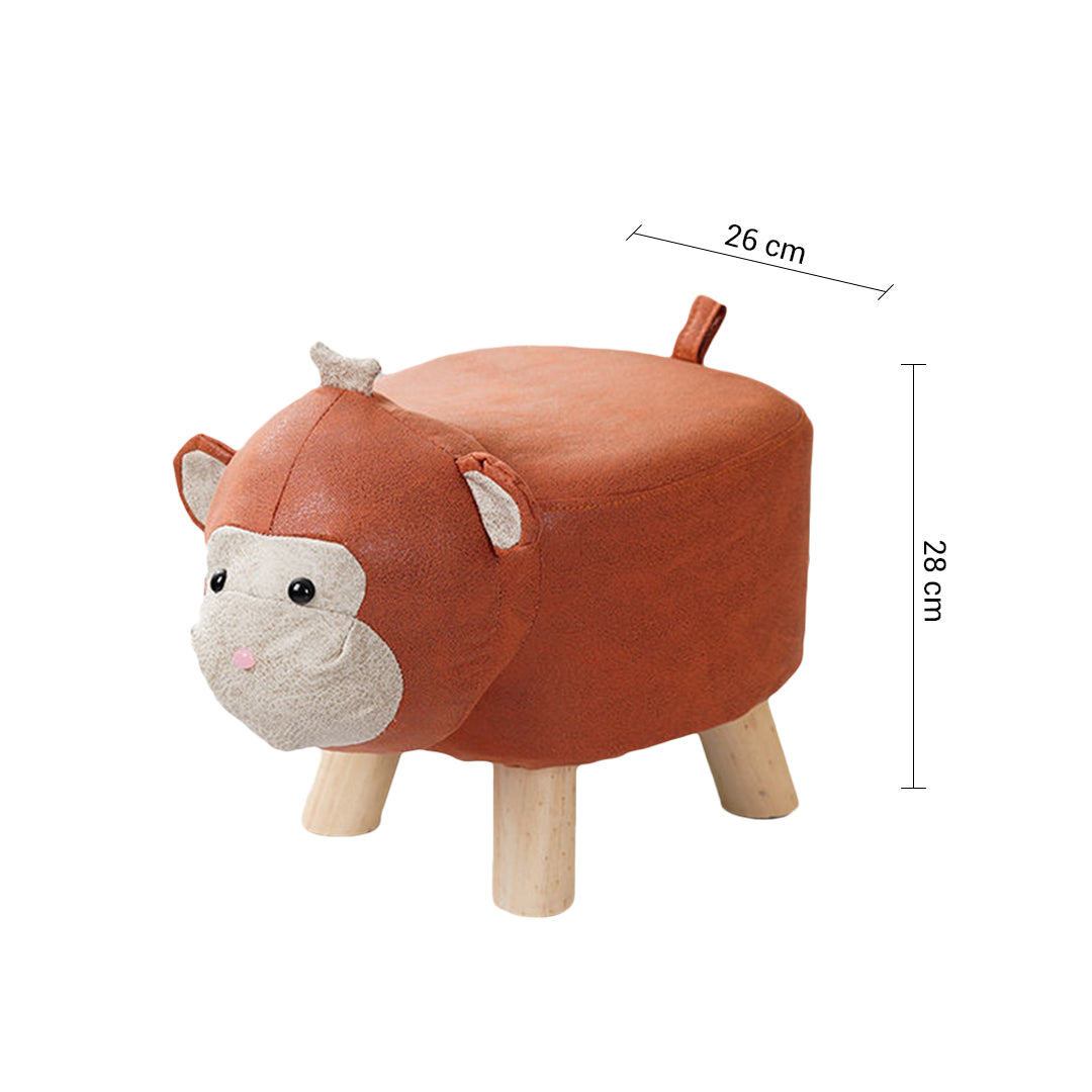 SOGA 2X Orange Children Bench Monkey Character Round Ottoman Stool Soft Small Comfy Seat Home Decor