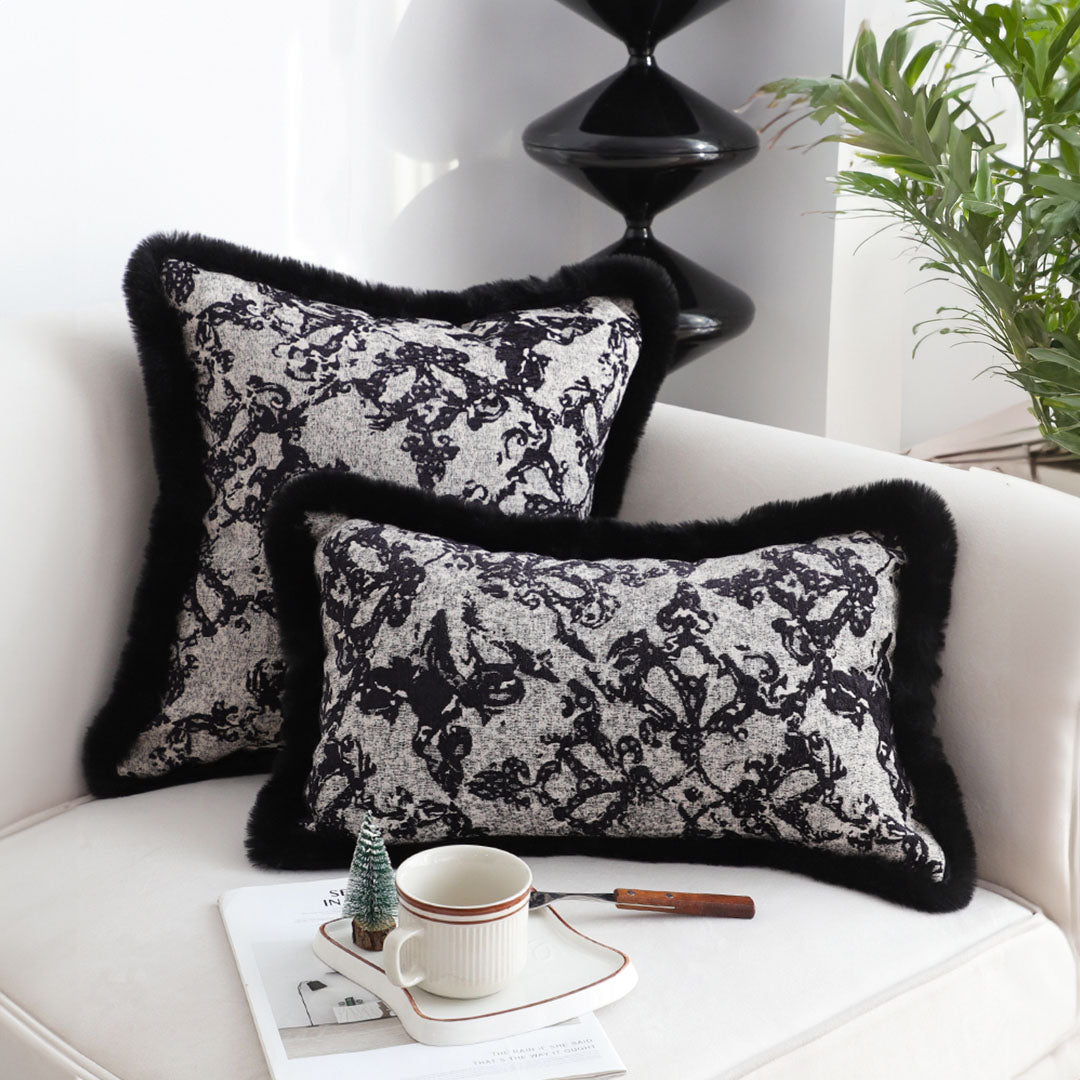 SOGA 2X 35cm Vintage Black Pillowcase Set Black Herringbone Pattern Lumbar Throw Pillow