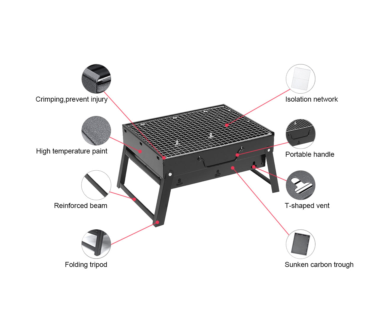 SOGA 2X 43cm Portable Folding Thick Box-Type Charcoal Grill for Outdoor BBQ Camping