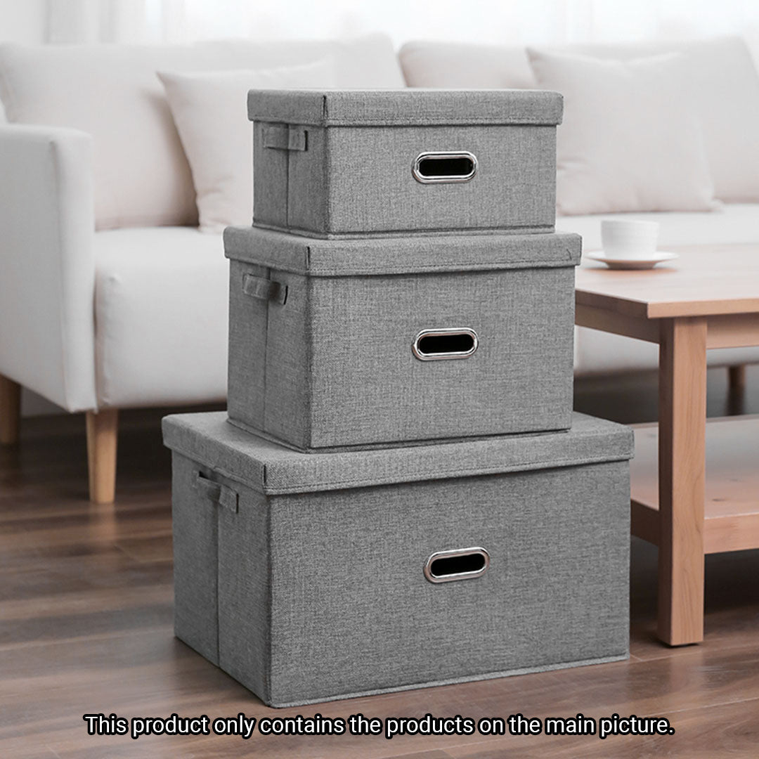 SOGA Grey Medium Foldable Canvas Storage Box Cube Clothes Basket Organiser Home Decorative Box