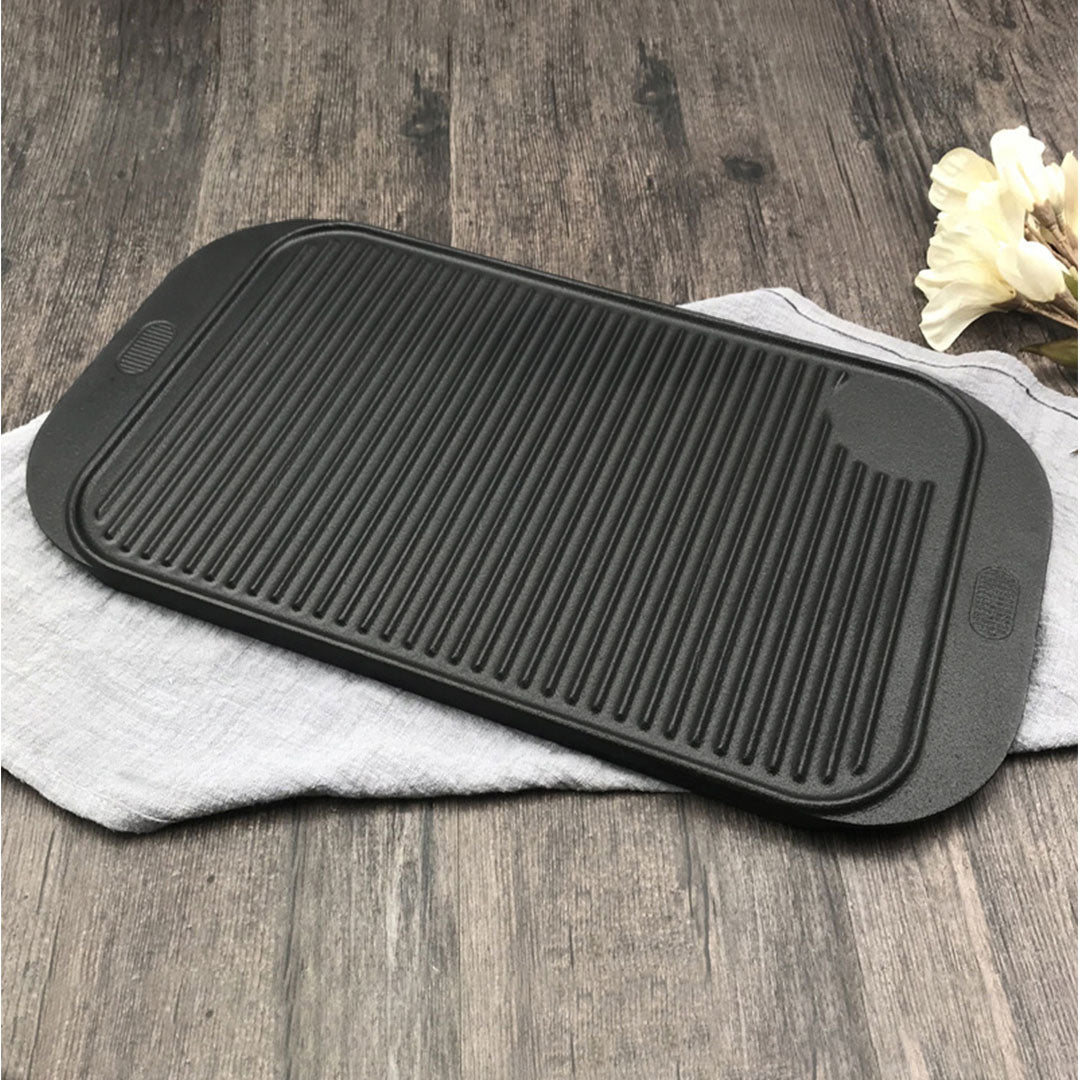 SOGA 2X 47cm Cast Iron Ridged Griddle Hot Plate Grill Pan BBQ Stovetop