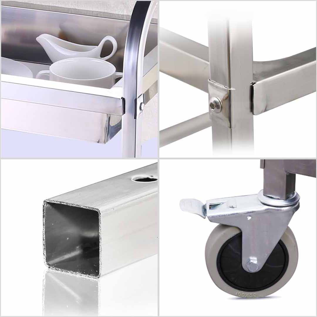 SOGA Stainless Steel Kitchen Trolley Cart 2 Tiers Dining Food Utility 95*50*95 Large