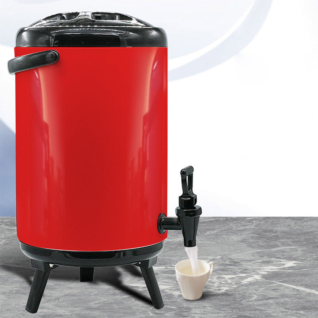 SOGA 4X 18L Stainless Steel Insulated Milk Tea Barrel Hot and Cold Beverage Dispenser Container with Faucet Red