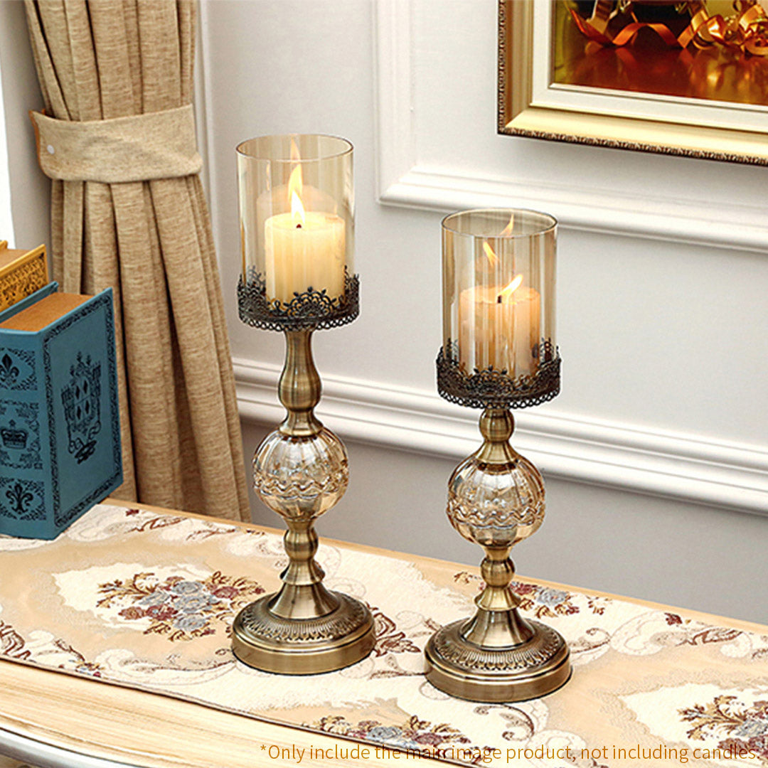 SOGA 2X 42cm 47cm Glass Candle Holder Candle Stand Glass/Metal