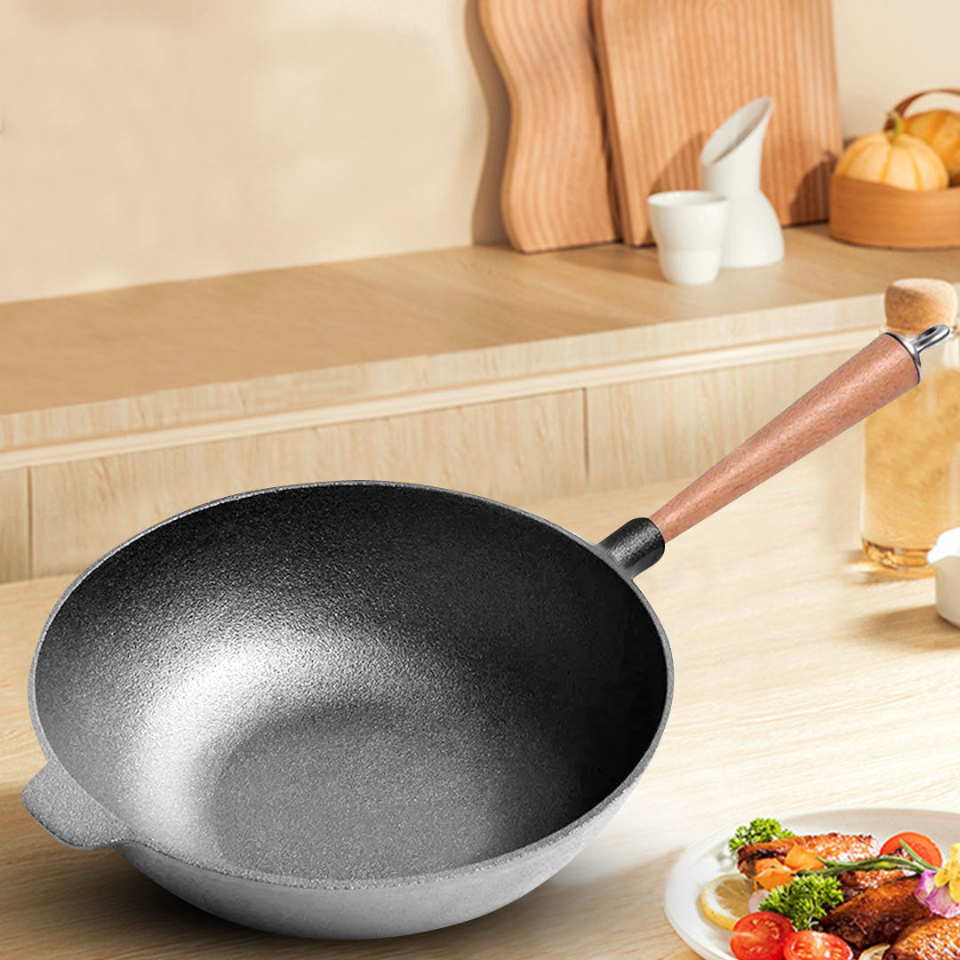 SOGA 2X 31cm Commercial Cast Iron Wok FryPan Fry Pan