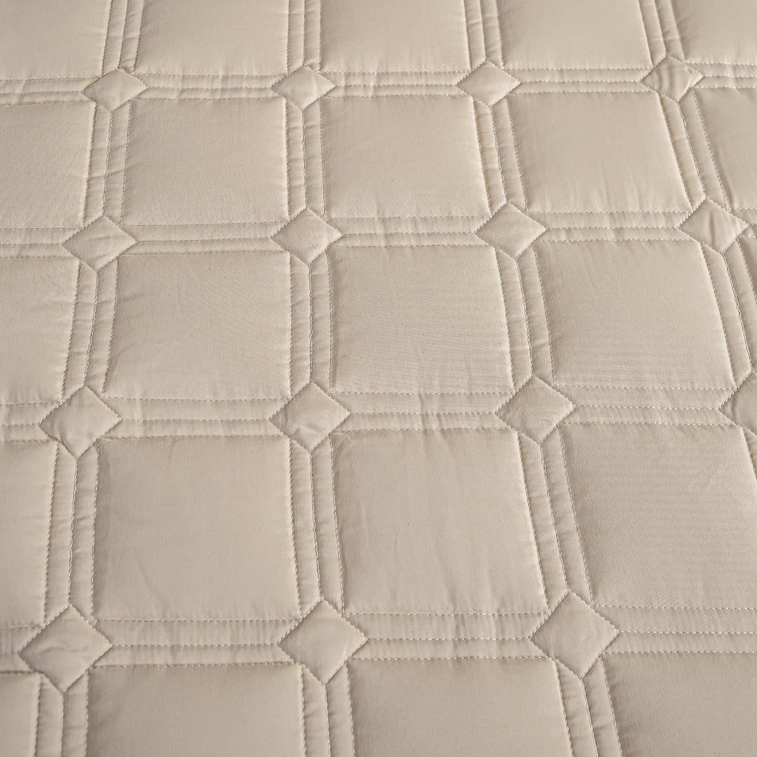 SOGA 2X Beige 183cm Wide Mattress Cover Thick Quilted Stretchable Bed Spread Sheet Protector with Pillow Covers
