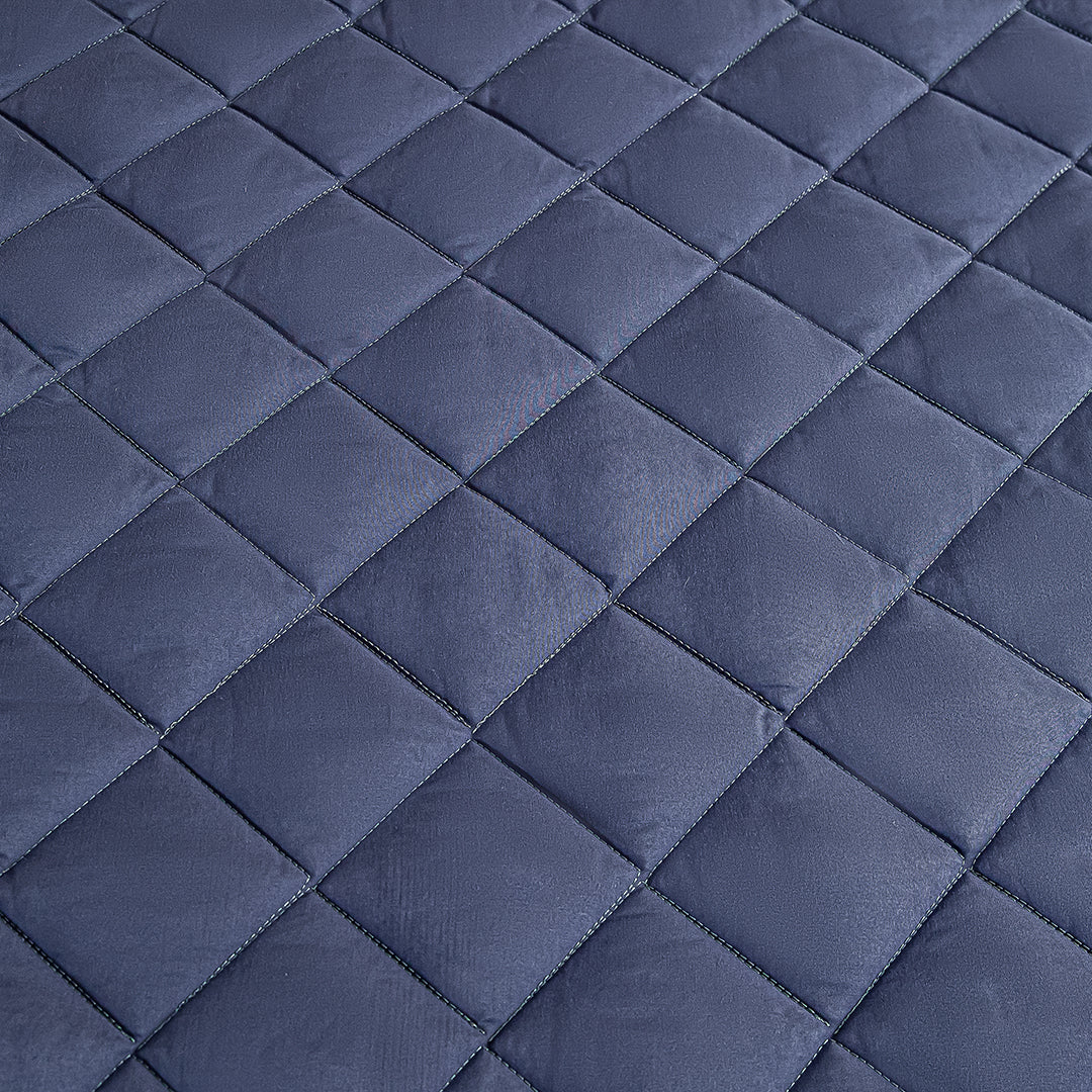 SOGA 2X Blue 153cm Wide Cross-Hatch Mattress Cover Thick Quilted Stretchable Bed Spread Sheet Protector with Pillow Covers