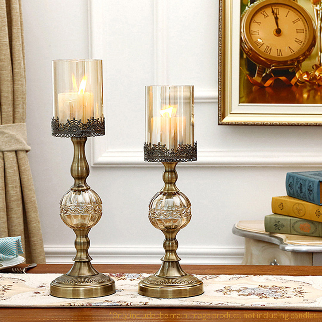 SOGA 2X 42cm 47cm Glass Candle Holder Candle Stand Glass/Metal
