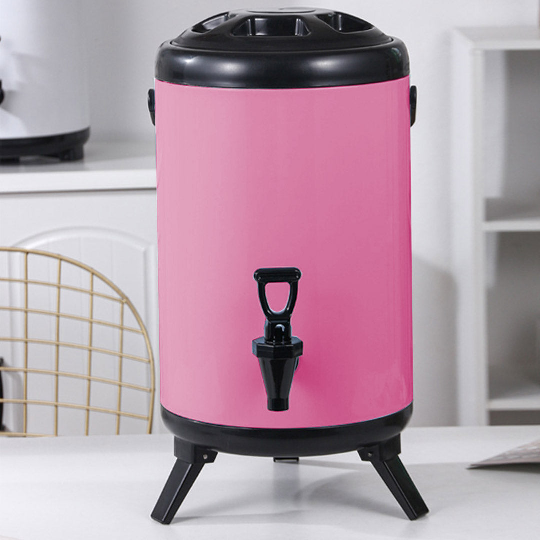 SOGA 8X 14L Stainless Steel Insulated Milk Tea Barrel Hot and Cold Beverage Dispenser Container with Faucet Pink