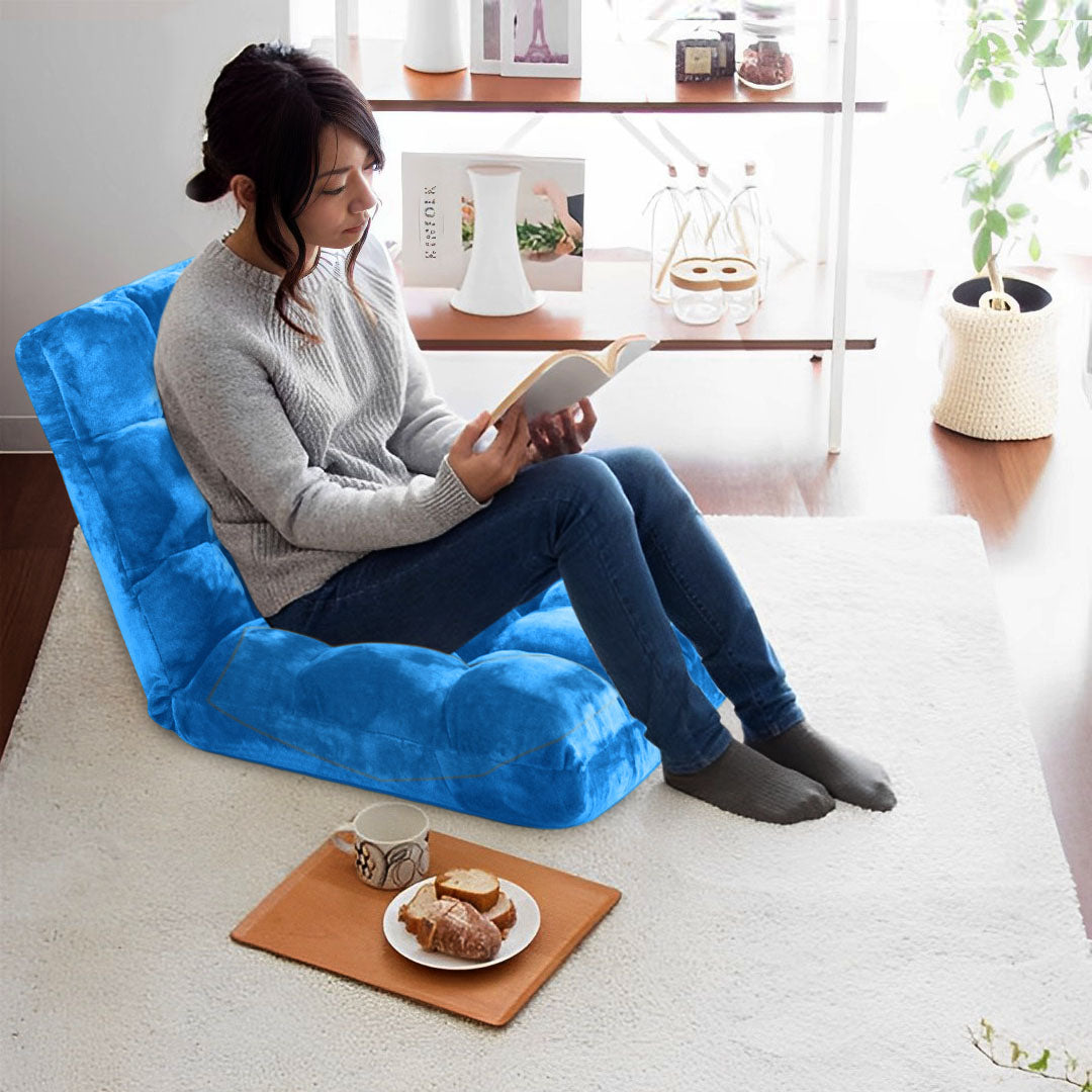 SOGA Floor Recliner Folding Lounge Sofa Futon Couch Folding Chair Cushion Blue x4