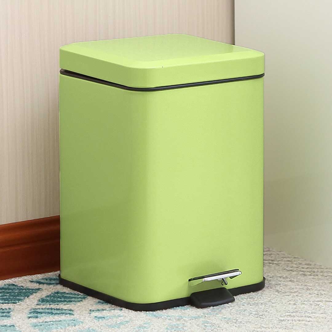 SOGA 2X Foot Pedal Stainless Steel Rubbish Recycling Garbage Waste Trash Bin Square 12L Green