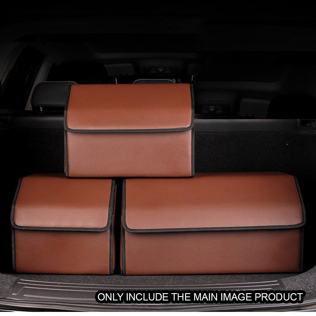 SOGA 4X Leather Car Boot Collapsible Foldable Trunk Cargo Organizer Portable Storage Box Coffee Small
