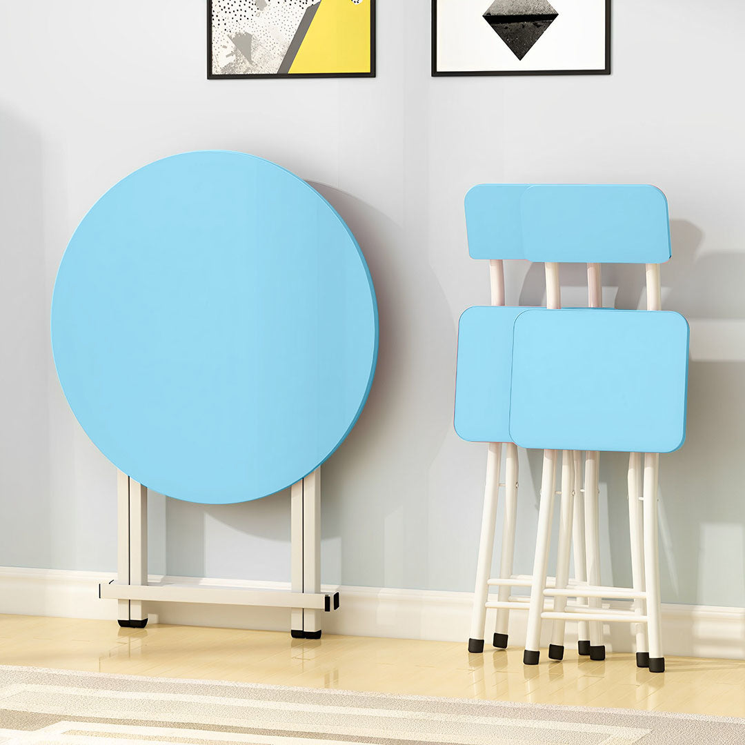 SOGA 2X Blue Dining Table Portable Round Surface Space Saving Folding Desk Home Decor