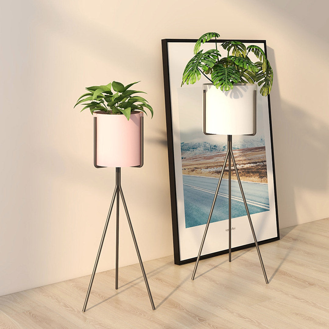 SOGA 4X 80cm Tripod Flower Pot Plant Stand with Pink Flowerpot Holder Rack Indoor Display