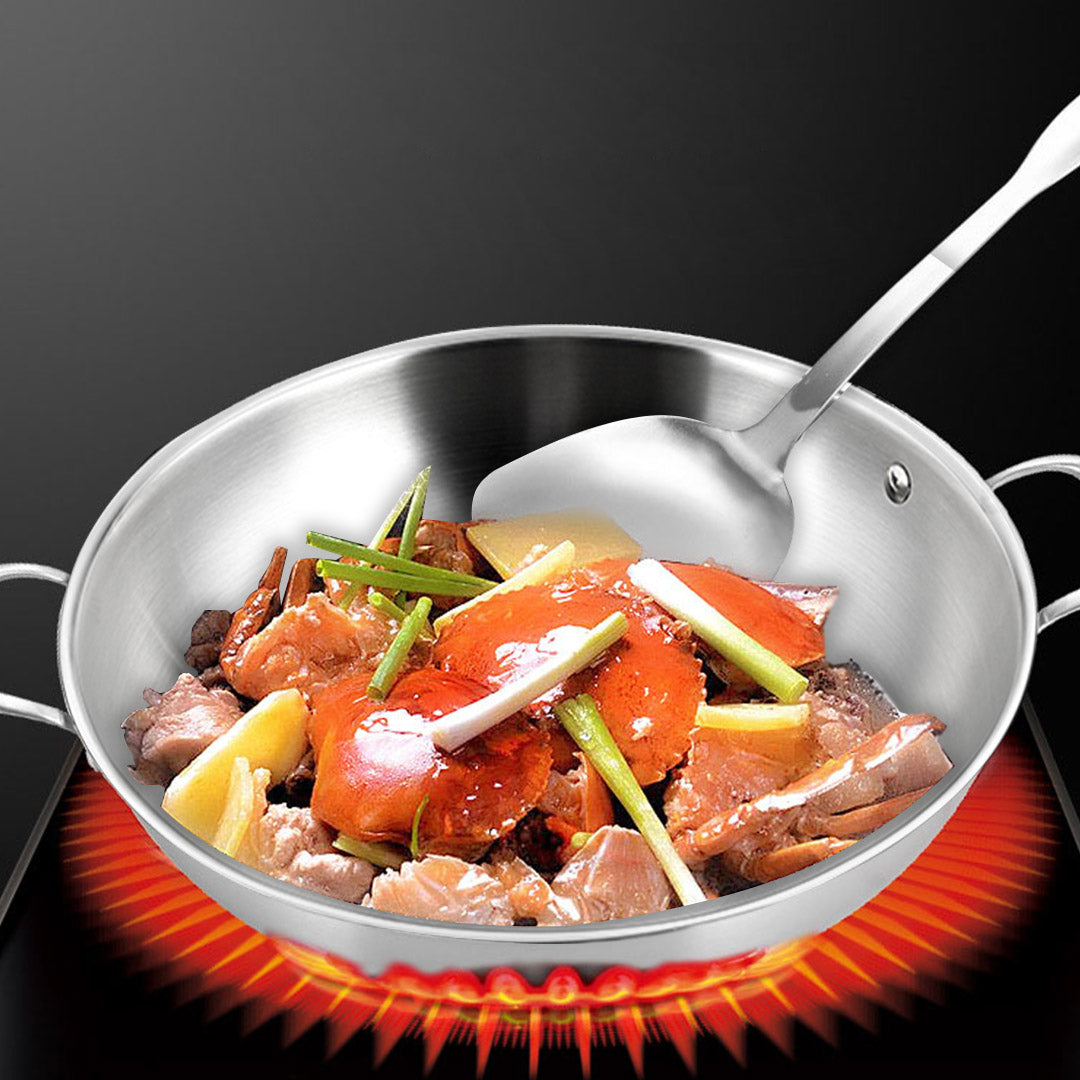 SOGA 2X 3-Ply 38cm Stainless Steel Double Handle Wok Frying Fry Pan Skillet with Lid