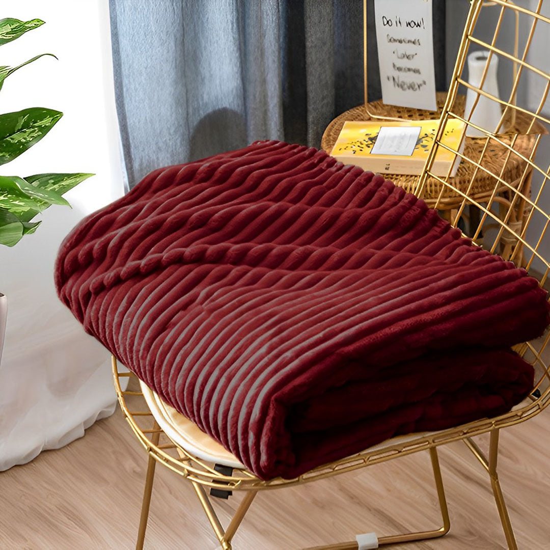 SOGA 2X Burgundy Throw Blanket Warm Cozy Striped Pattern Thin Flannel Coverlet Fleece Bed Sofa Comforter