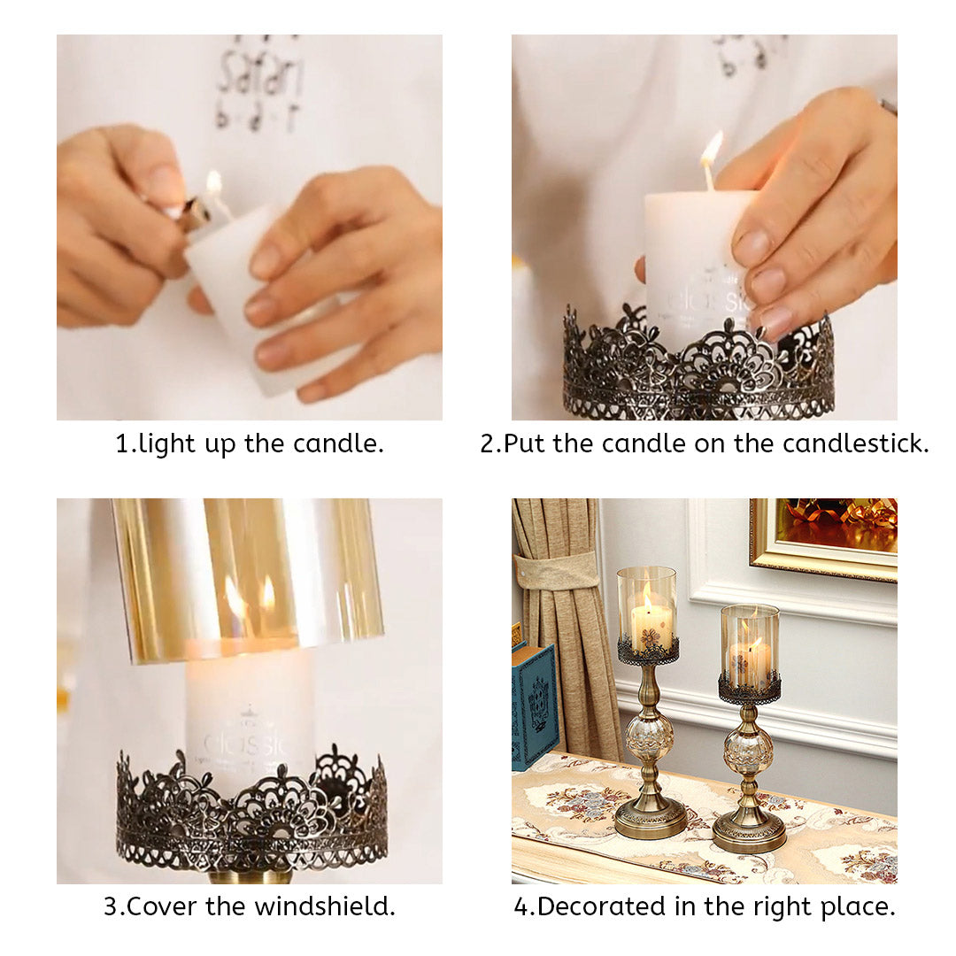 SOGA 2X 42cm 47cm Glass Candle Holder Candle Stand Glass/Metal