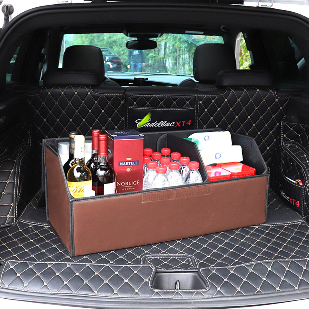 SOGA 2X Leather Car Boot Collapsible Foldable Trunk Cargo Organizer Portable Storage Box Coffee Large