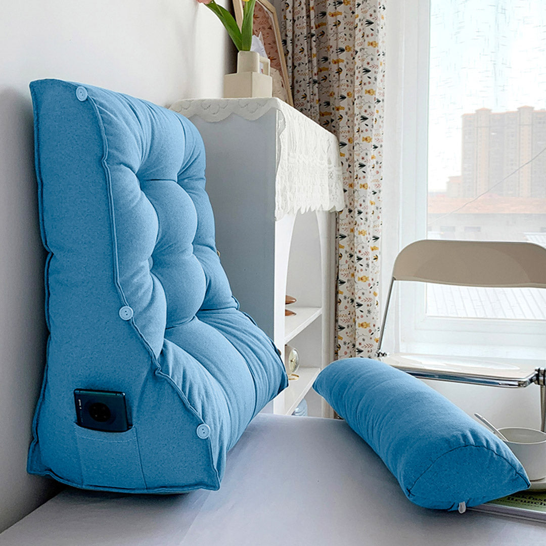 SOGA 4X 45cm Blue Triangular Wedge Lumbar Pillow Headboard Backrest Sofa Bed Cushion Home Decor