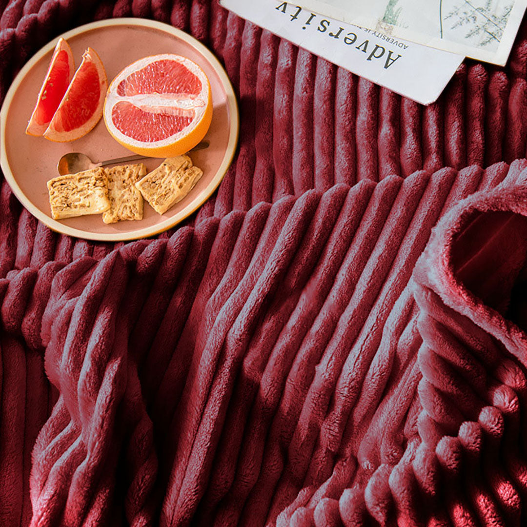 SOGA 2X Burgundy Throw Blanket Warm Cozy Striped Pattern Thin Flannel Coverlet Fleece Bed Sofa Comforter