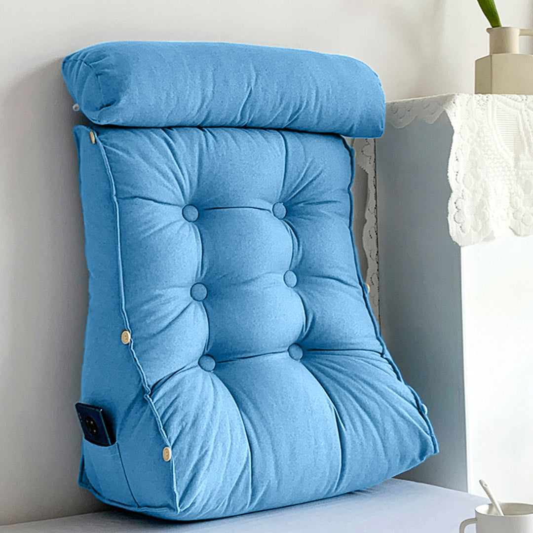 SOGA 4X 45cm Blue Triangular Wedge Lumbar Pillow Headboard Backrest Sofa Bed Cushion Home Decor