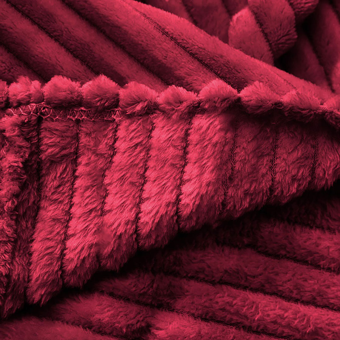 SOGA 2X Burgundy Throw Blanket Warm Cozy Striped Pattern Thin Flannel Coverlet Fleece Bed Sofa Comforter