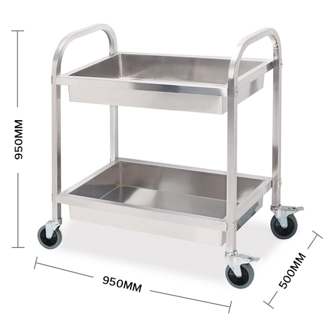 SOGA Stainless Steel Kitchen Trolley Cart 2 Tiers Dining Food Utility 95*50*95 Large