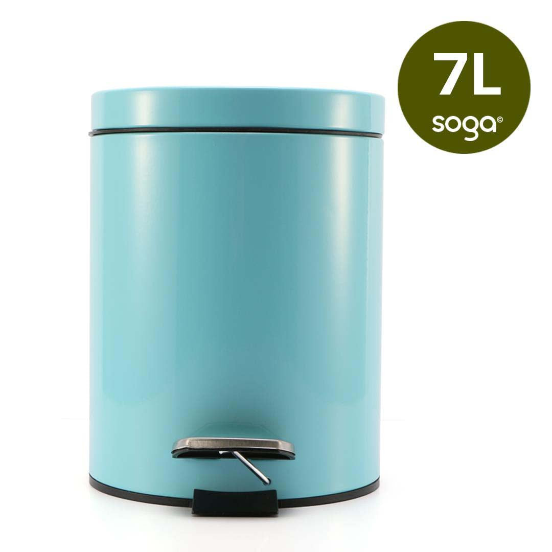 SOGA 7L Modern Foot Pedal Trash Bin Waste Kitchen Bathroom Stainless Steel Round Blue