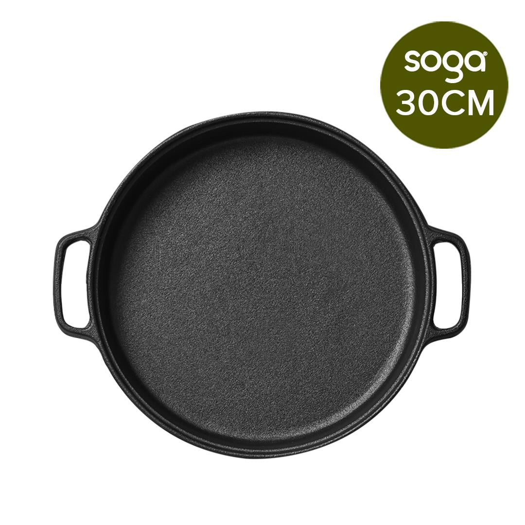 SOGA Cast Iron Frying Pan Skillet Coating Steak Sizzle Platter 30cm