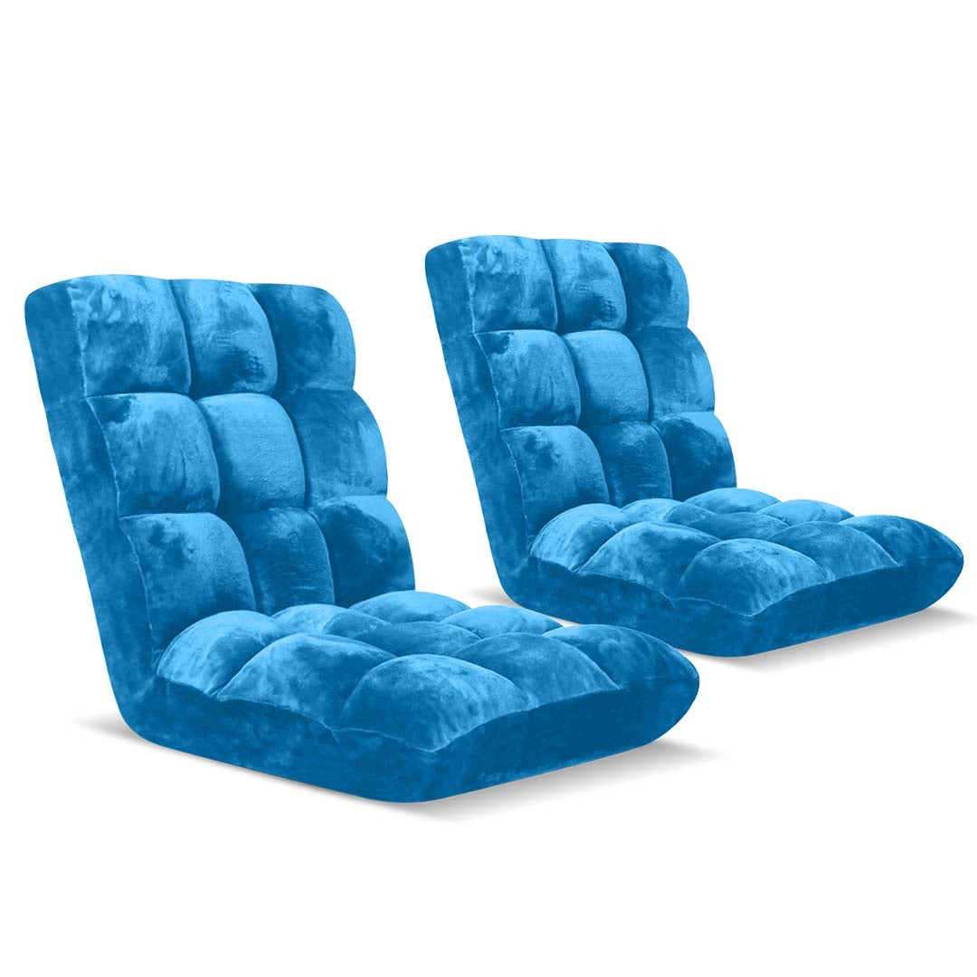 SOGA Floor Recliner Folding Lounge Sofa Futon Couch Folding Chair Cushion Blue x2