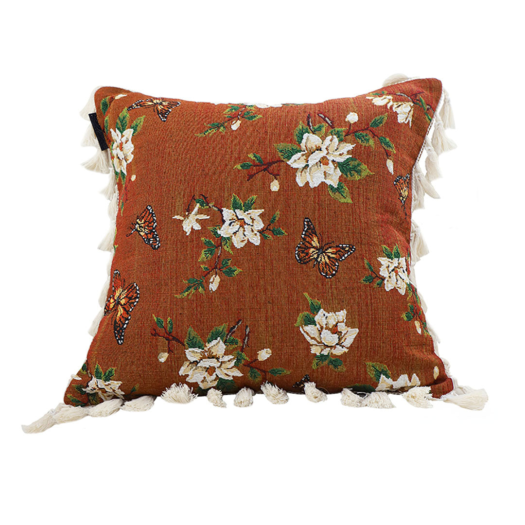 Vintage Butterfly Loves Flowers Throw Pillow