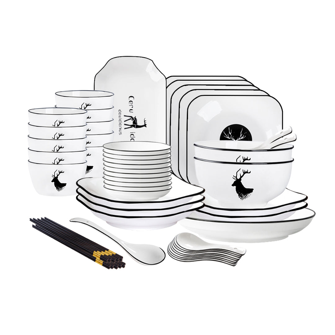 White Antler Printed Ceramic Dinnerware Set