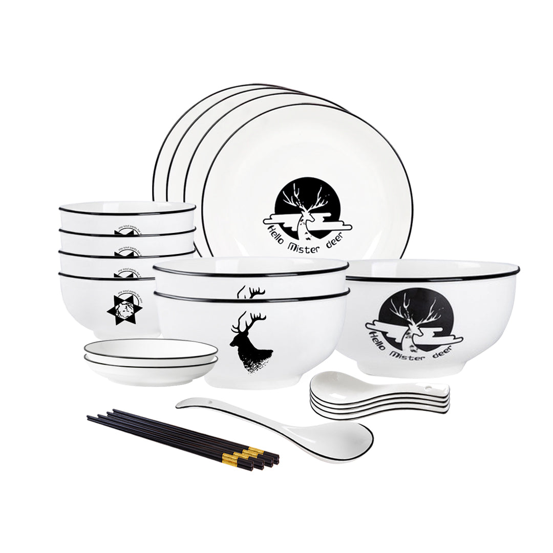 White Antler Printed Ceramic Dinnerware Set