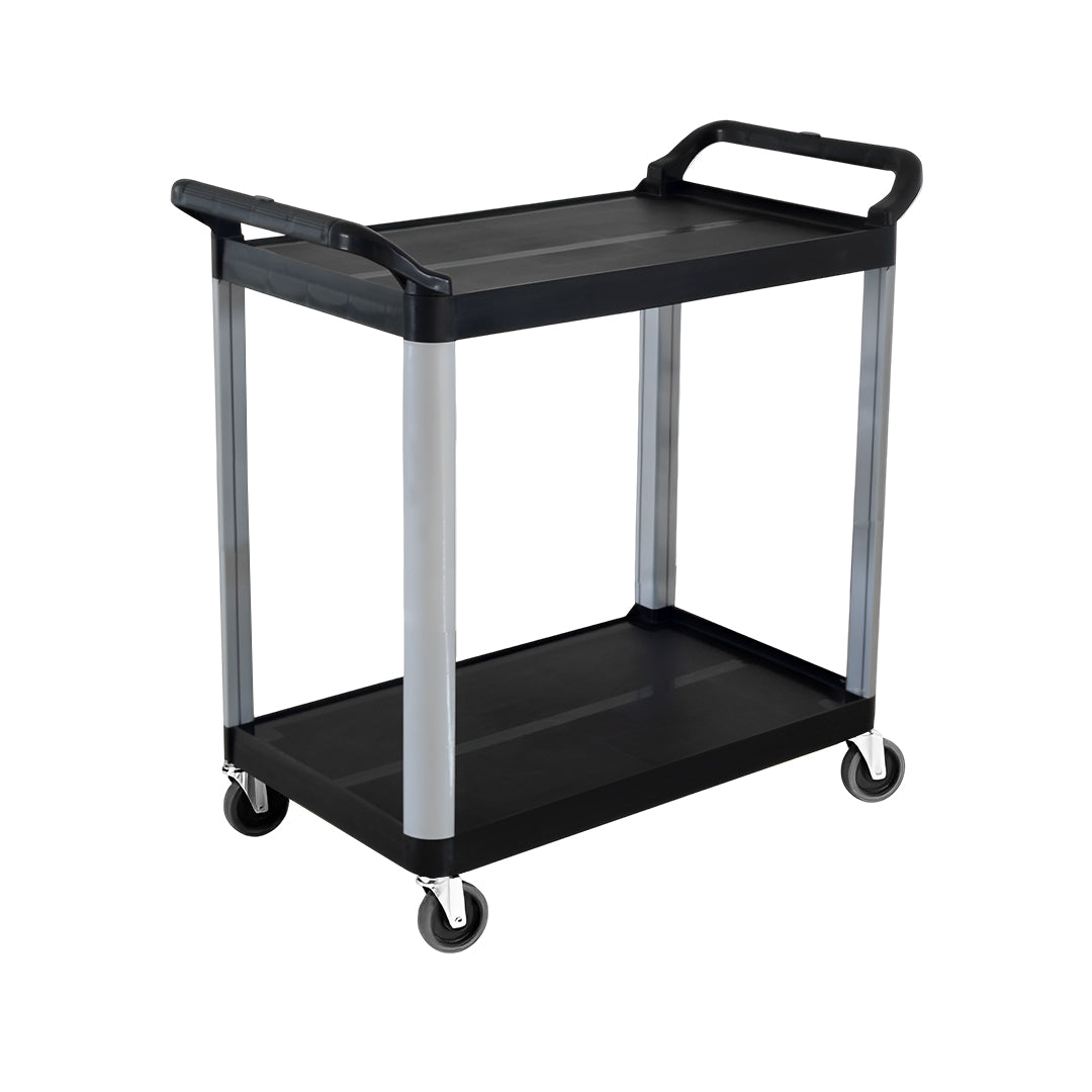 SOGA 2 Tier Food Trolley Portable Kitchen Cart Multifunctional Big Utility Service with wheels 845x430x940mm Black