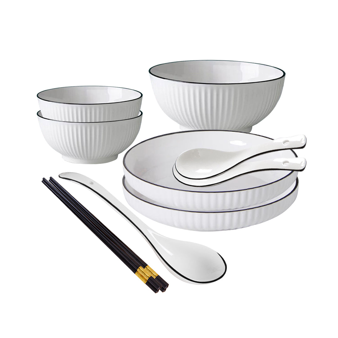 White Ceramic Dinnerware Bowl Set