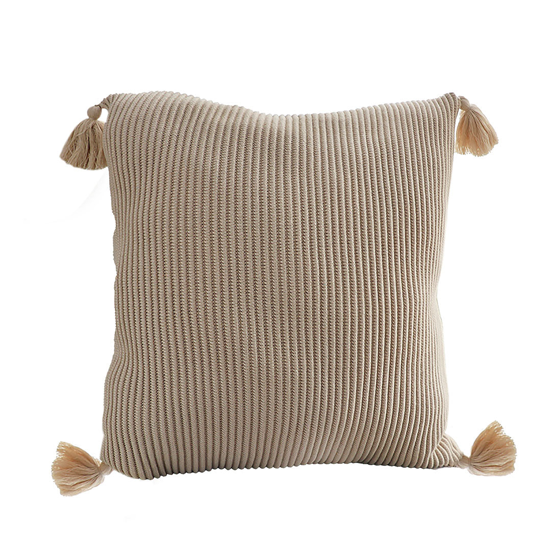 SOGA 45cm Off-White Wabi-Sabi Raised Pillow Cotton Striped Large Tassel Square Pillow Throw Pillow