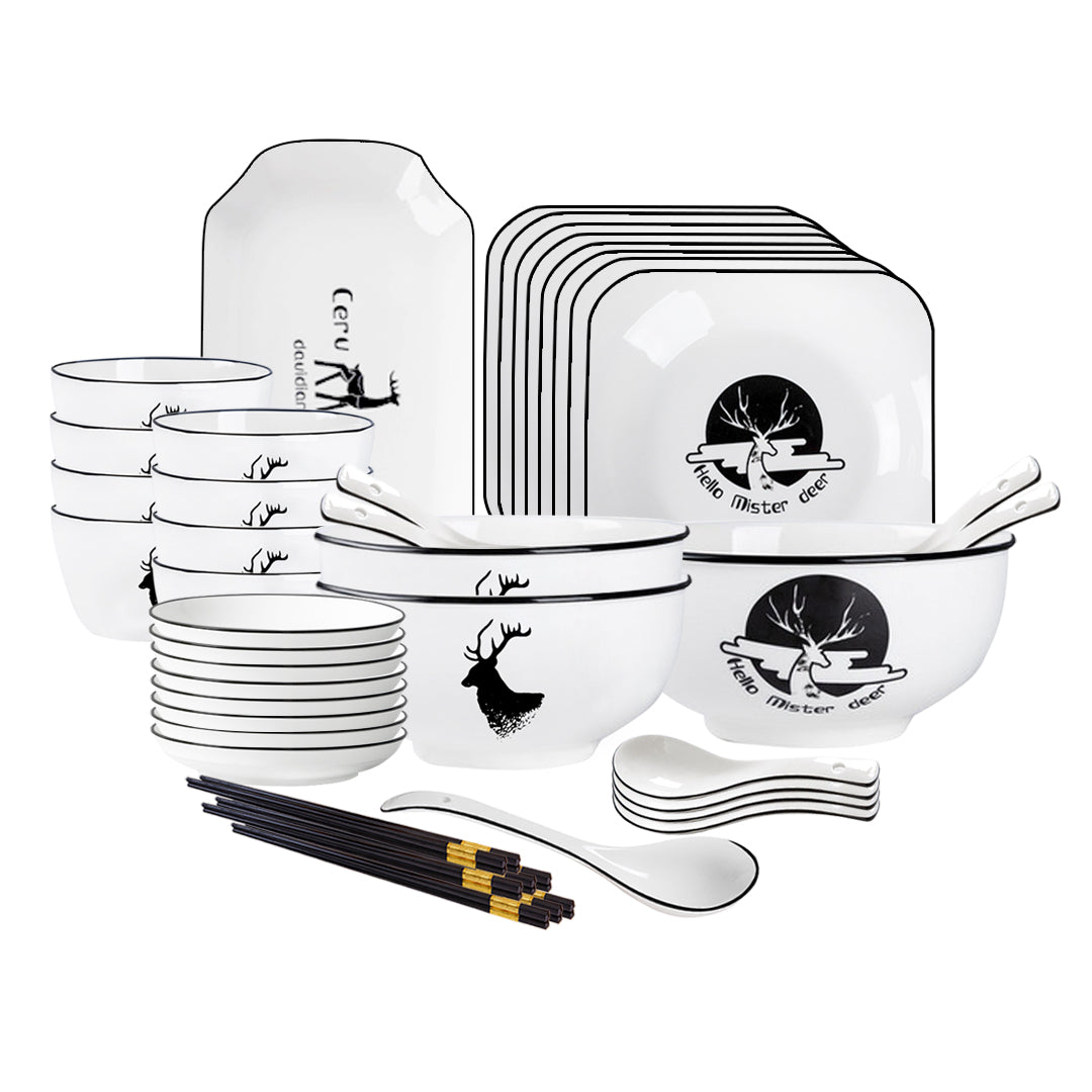 White Antler Printed Ceramic Dinnerware Set