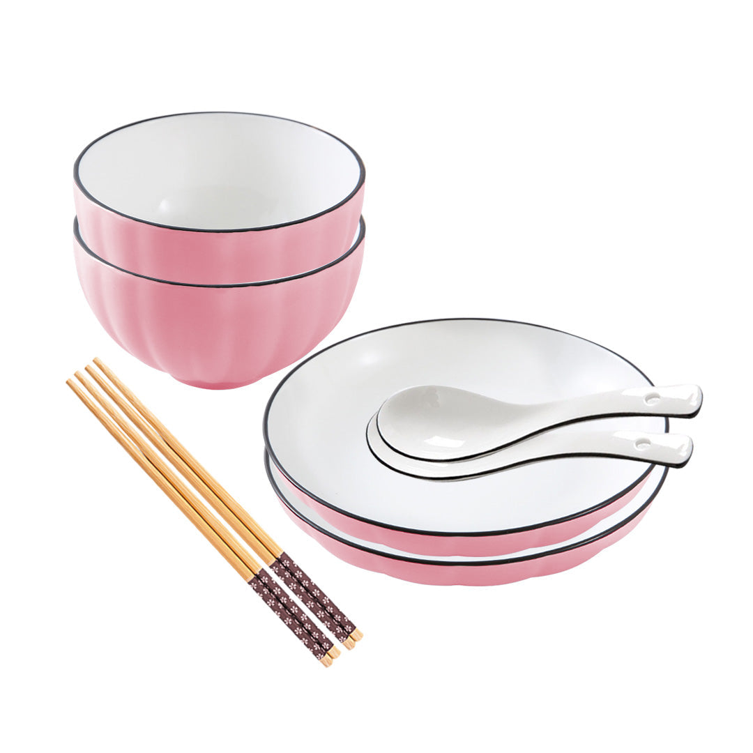 Pink Ceramic Dinnerware Bowl Set