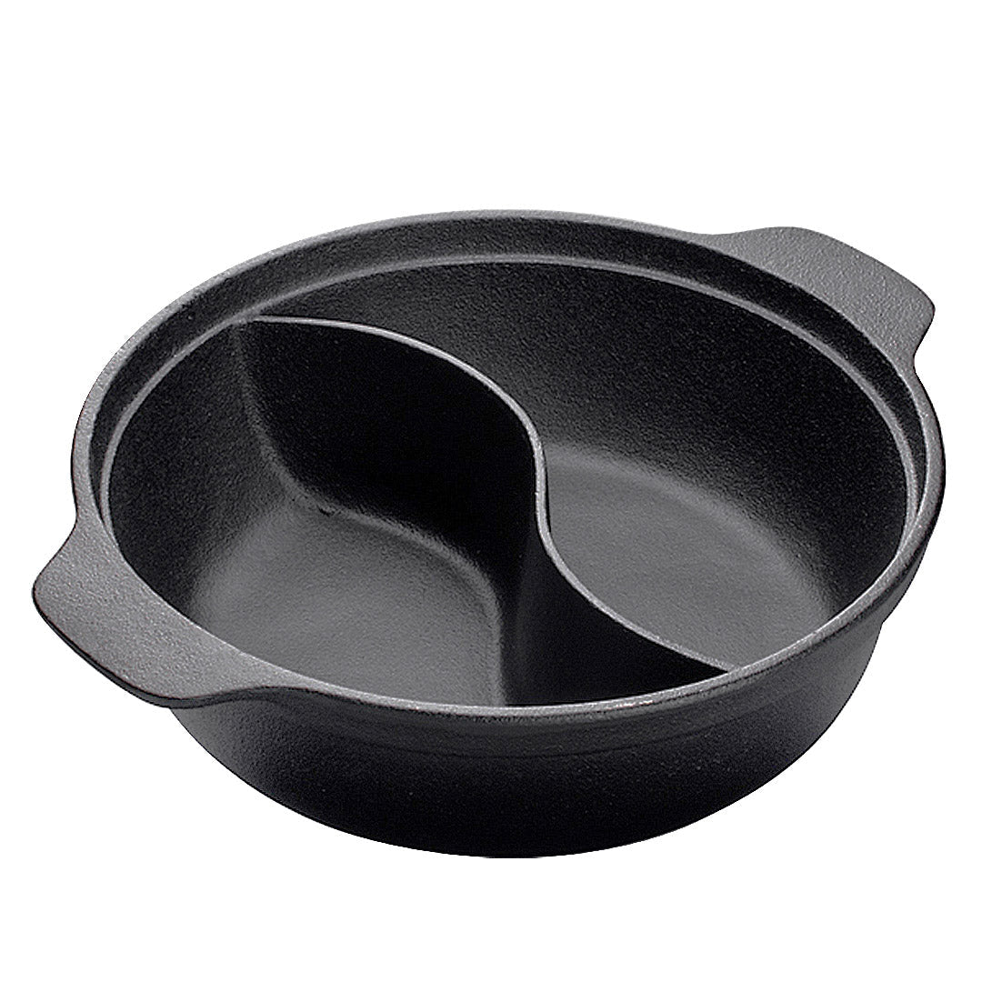 SOGA 32CM Round Cast Iron Shabu Shabu Hotpot Beef Chicken Stew Wok Two-Flavor Division