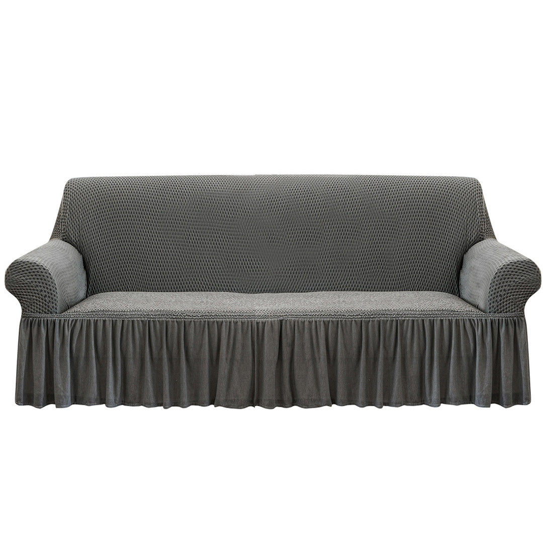 SOGA 4-Seater Grey Sofa Cover with Ruffled Skirt Couch Protector High Stretch Lounge Slipcover Home Decor