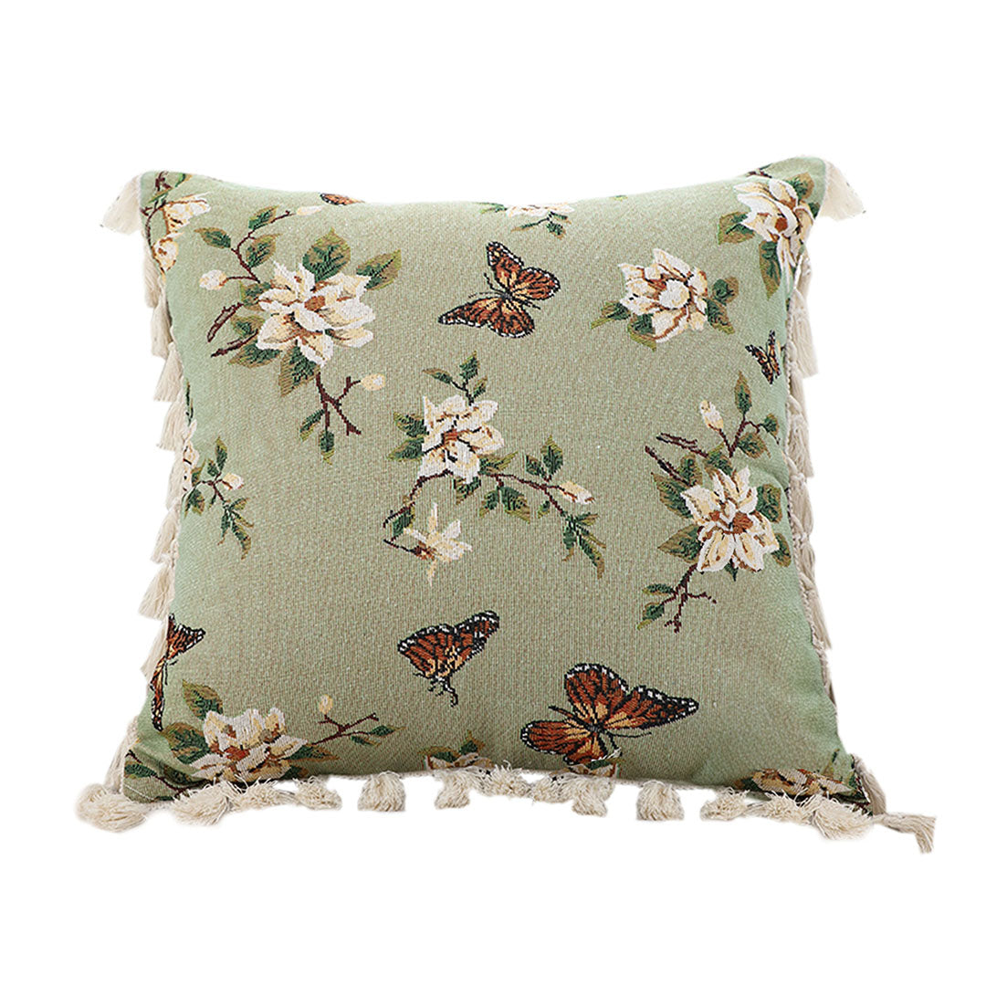 Vintage Butterfly Loves Flowers Throw Pillow