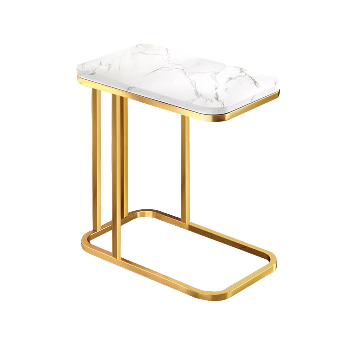 SOGA 30x50cm White Ceramic Sofa Side Square Mini Table w/ Gold Metal Legs