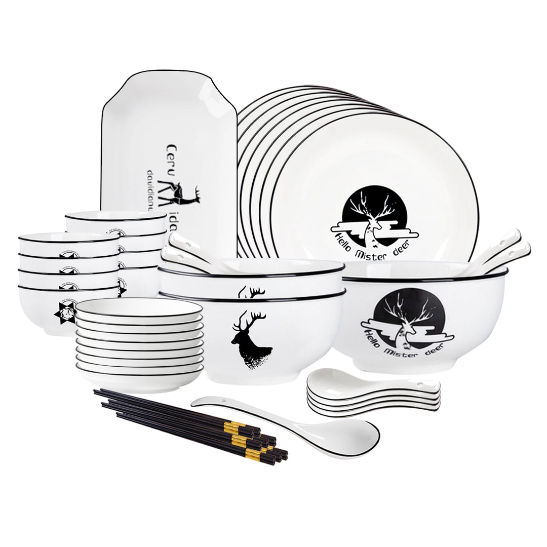 White Antler Printed Ceramic Dinnerware Set