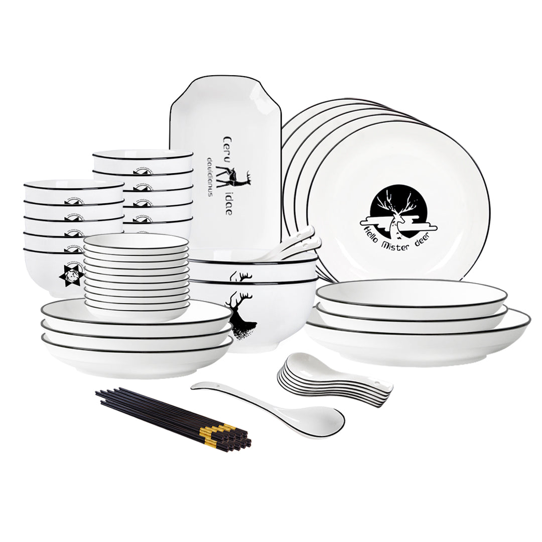 White Antler Printed Ceramic Dinnerware Set