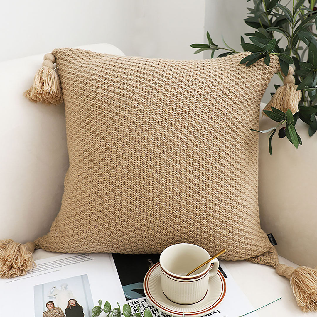 Light Brown Pillow With Tassel