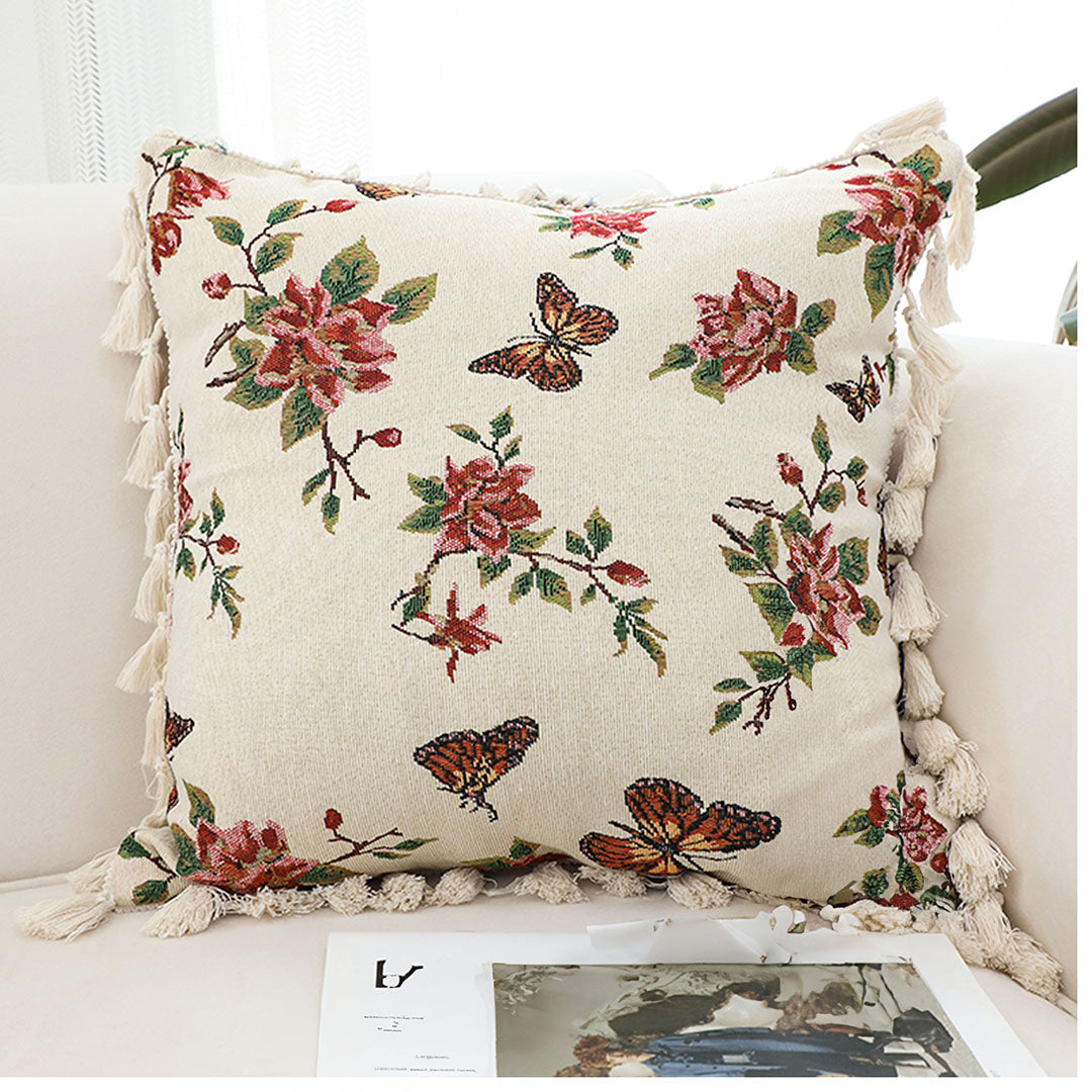 Vintage Butterfly Loves Flowers Throw Pillow