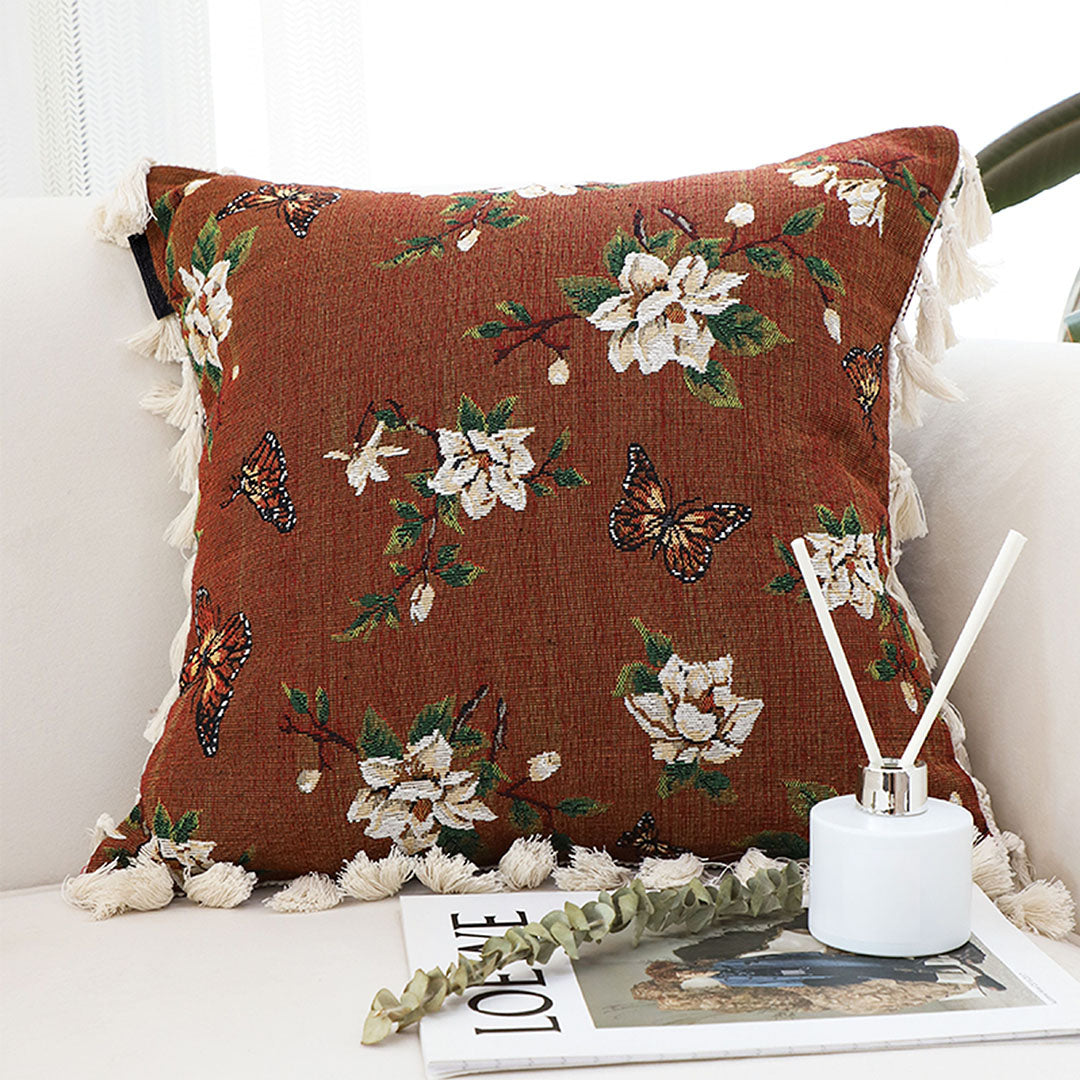 Vintage Butterfly Loves Flowers Throw Pillow